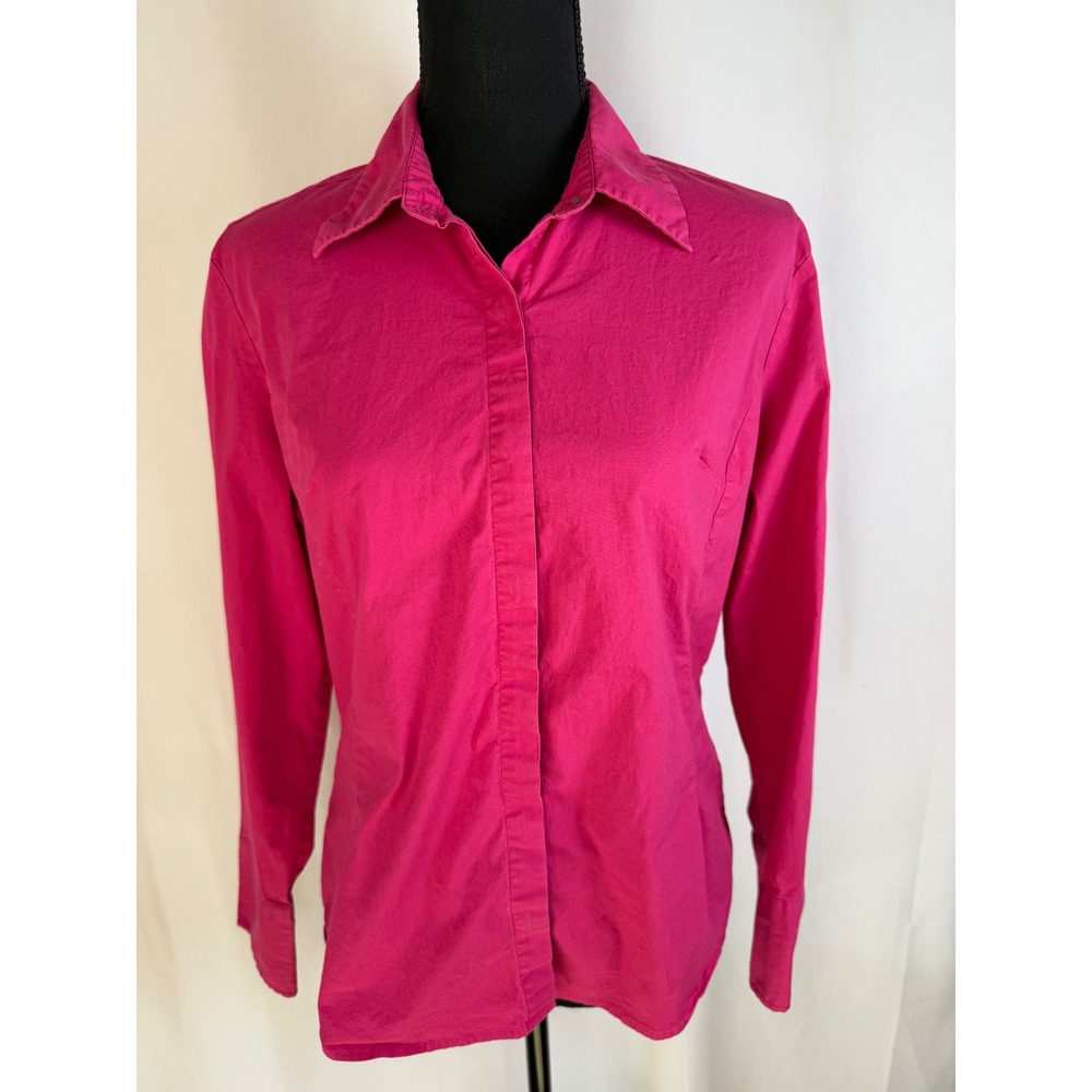The Limited Stretch Shirt Womens Size L Long Sleeve Button‎ Down Hot Pink Cotton